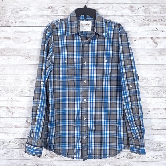 Urban Up Mens Button Up Shirt M Plaid Raw Edge 125A - Picture 1 of 6